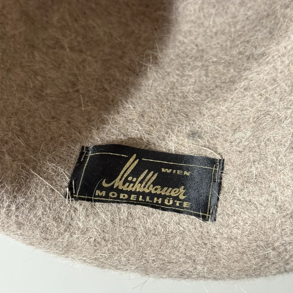 Muhlbauer Wien Wool Felt Hat Taupe Alpine Tyrolean Feather‎ Vintage